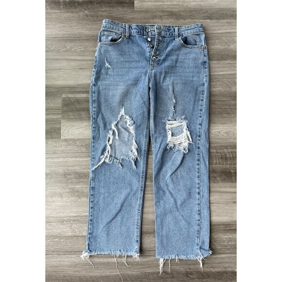 Wild Fable Distressed Straight Leg Jeans Size 10 Medium Wash Button Fly E5 - Picture 1 of 5